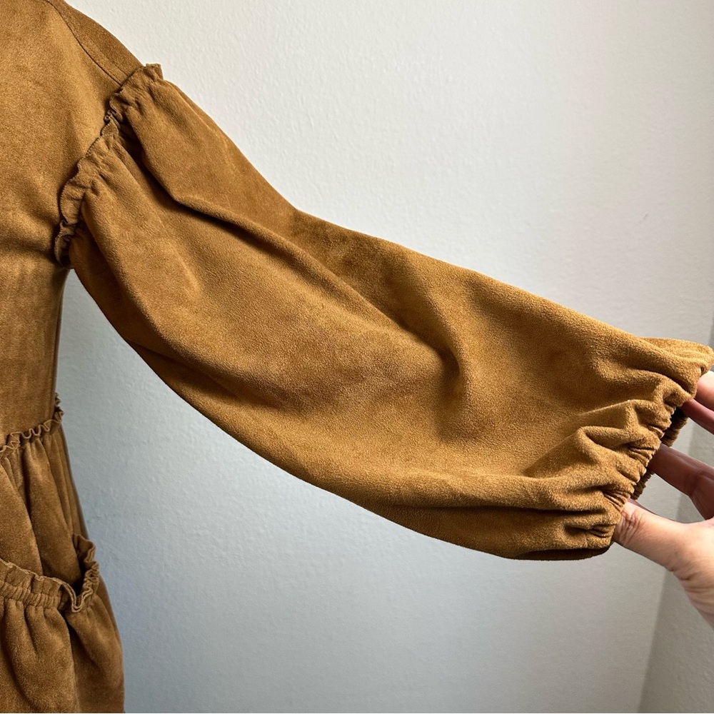 Chelsea & Violet Faux Brown Suede Babydoll Dress XS Pockets Prairie Cottagecore - Picture 5 of 10